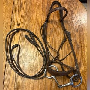 Horse Tack English Fancy Stitch Raised Brown Leather Horse Bridle w/Bit